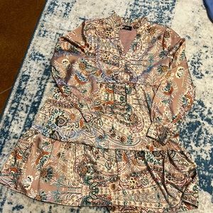 Floral printed flowy dress with button long sleeves. Size small